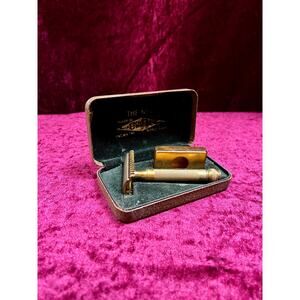 Vintage Gold Tone Brass Safety Razor – Gillette Travel Shaving Set with Case